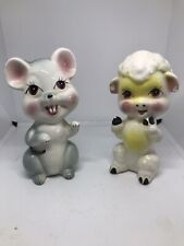 Vintage Porcelain Mouse & Lamb Figurine Lot 2 Anamorphic Big Eyes picture