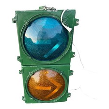 AUTHENTIC/RETIRED Traffic Turn Signal Green Yellow Arrows Safetran Cast Aluminum picture