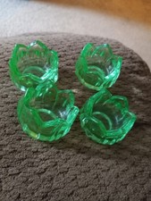 Westmoreland Vintage Green Glass Open Salt Cellars Lotus Flower Uranium UV Glow picture
