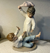 NAO by Lladró Porcelain Boys Pillow Fight Figurine Signed Debon 1970 #0281 picture
