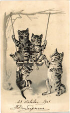 PC CATS, FOUR CATS ON A SWING, Vintage EMBOSSED Postcard (b46754) picture