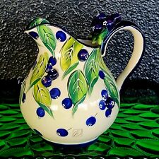 J. McCall Pitcher Creamer Blueberries Blue Sky 2004 Handpainted Floral Clayworks picture