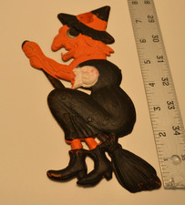 Vintage Antique 1920's Embossed Die Cut WITCH W/ Broom  Germany Left Facing picture