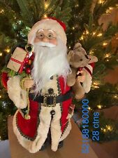 18IN RED W BEAR AND GIFT BAG STANDING SANTA FIGURINE HOLIDAY CHRISTMAS DECOR picture