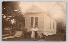 c1906 RPPC Couple with Boy in Wagon & One on Ground ANTIQUE Postcard 1320 picture