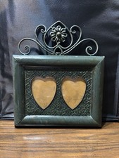 Vintage Three Hands Corp. Verdigris Metal Double Heart Wall Frame-Ornate 14x 17