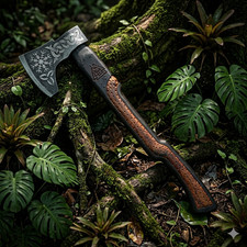18'' Handmade High Carbon Steel Axe Engraved 18in Wood Handle with Sheath picture