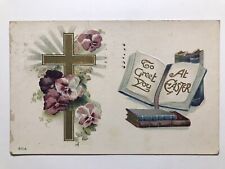 1915 Easter Greetings Purple Flowers Cross Divided Back Postcard picture