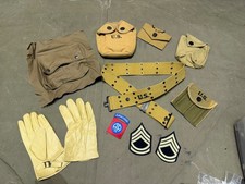WWII US AIRBORNE PARATROOPER CARBINE AMMO POUCH, JUMP GLOVES, BELT GEAR LOT picture
