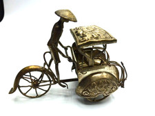 Vintage Mid 20th c. Southeast Asian Silver Miniature Cyclo Rickshaw Figurine picture
