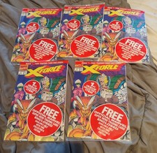 X-Force #1 1991 COMPLETE SET ALL 5 CARDS Sealed Polybags Marvel Comic Deadpool picture