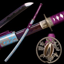 Traditional Craft Katana Carbon Steel Purple Blade Japanese Samurai Sword Sharp picture