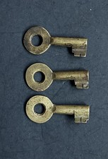 #2196-THREE Vintage Antique Brass Hollow Barrel Skeleton Numbered Keys Padlock  picture