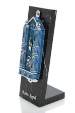 Keren Kopal Hand made Metal Lite Blue mezuzah Decorated with Austrian Crystals picture