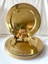 Vintage Indian Solid Brass Plates Set of 8 – 13” Round Decorative Charger￼ picture