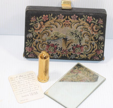 Rare Vintage Italian Needlepoint Purse Powder Lipstick Mirror picture