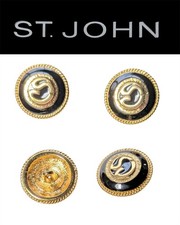 St John Knits (0.9 Inch) High Shine Gold Tone Black Enamel Logo Buttons picture