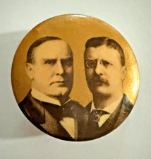 1900 McKinley Roosevelt Gold Foil Jugate Campaign Button 1-3/16