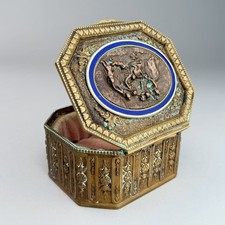 Antique French Gilt Bronze & Enamel Trinket Box Relief Courting Scene 4
