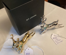 ST JOHN KNIT HOME CHRISTMAS DECORATION. GOLD &SILVER TONE SWAROVSKI REINDEER picture