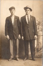 Vintage RPPC Two Men Studio Portrait Suits Hats Early 20th Century Postcard picture
