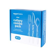 Amazon Basics Disposable Clear Plastic Cutlery Set, Premium Large Pack, picture