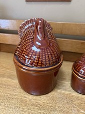 World Market Brown Turkey Ceramic Covered Dishes Glazed Textured Set 2 8” & 5” picture