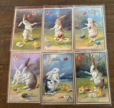 Lot of 6~Rabbits Playing Diablo~Easter Egg Toss Games~Antique Postcards Set- picture