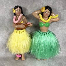 RARE Vintage 18” Hawaiian Hula Dancer Dolls Paper Mache Figures Pair 1940s/50s picture