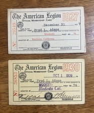 Antique 1927 & 1930 The American Legion Official Membership Cards California picture