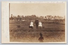 RPPC 1909 Prescott Arizona Family on Phoenix RR Track Real Photo Postcard picture