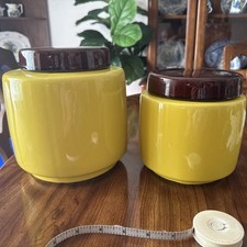 Vintage McCoy Pottery 214 Yellow and Brown Canister Set of 2  super nice  picture